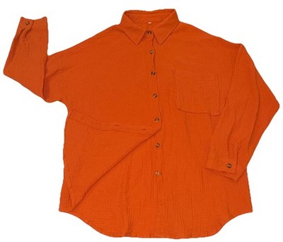 Legou Long Sleeve Bubble Gauze Button Down Shirt Women s Medium Pumpkin Orange