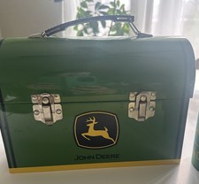 John Deere Full Size And Mini Lunchbox Tin Metal Bonus 2 Can Holders