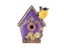 Jeweled Pewter Purple Birdhouse Hinged Trinket Ring Jewelry Box by Terra Cottage