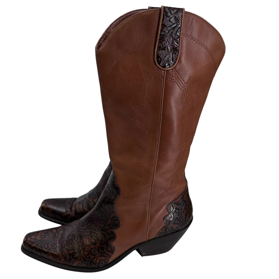 Botas de Vaquero Coldwater Creek Vintage Cuero Marrón Tooled para Mujer Talla 10 M Foto 4 de 4