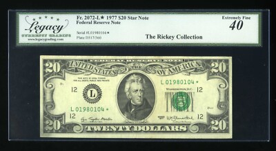DBR 1977 $20 FRN STAR San Francisco Fr. 2072-L* Legacy XF-40