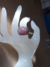 Argentinian Rhodochrosite, Garnet, Dia Ring, Sterling Silver, Size 8, 19.67 CTS