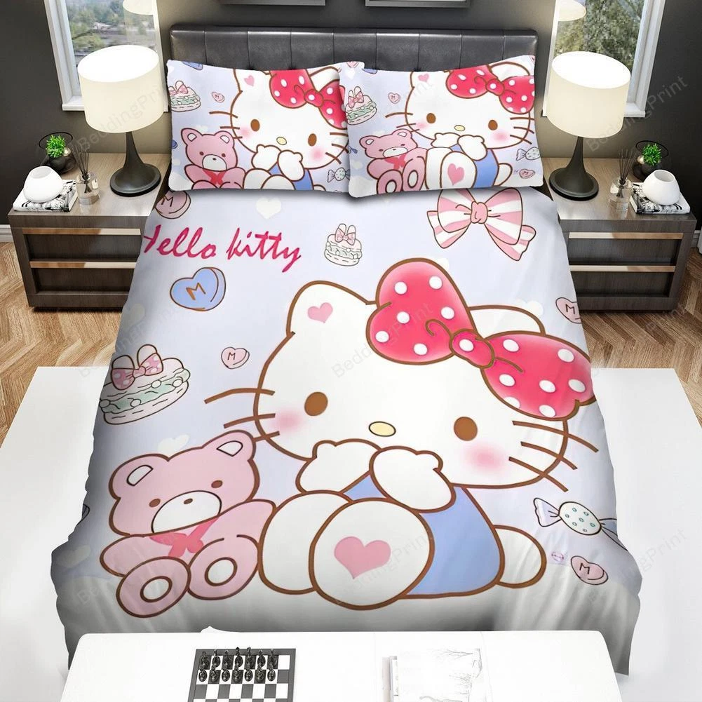 Hello Kitty And A Teddy Bear Bedding Set | Cartoon Bedding Set For Kids | Gift For Kids