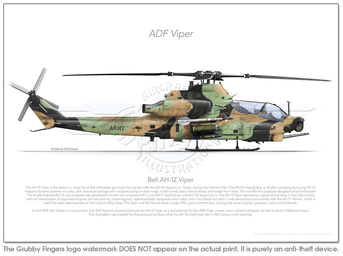 Bell AH-1Z Viper A59-005 Army 2019 - A3+ Profile Print | eBay
