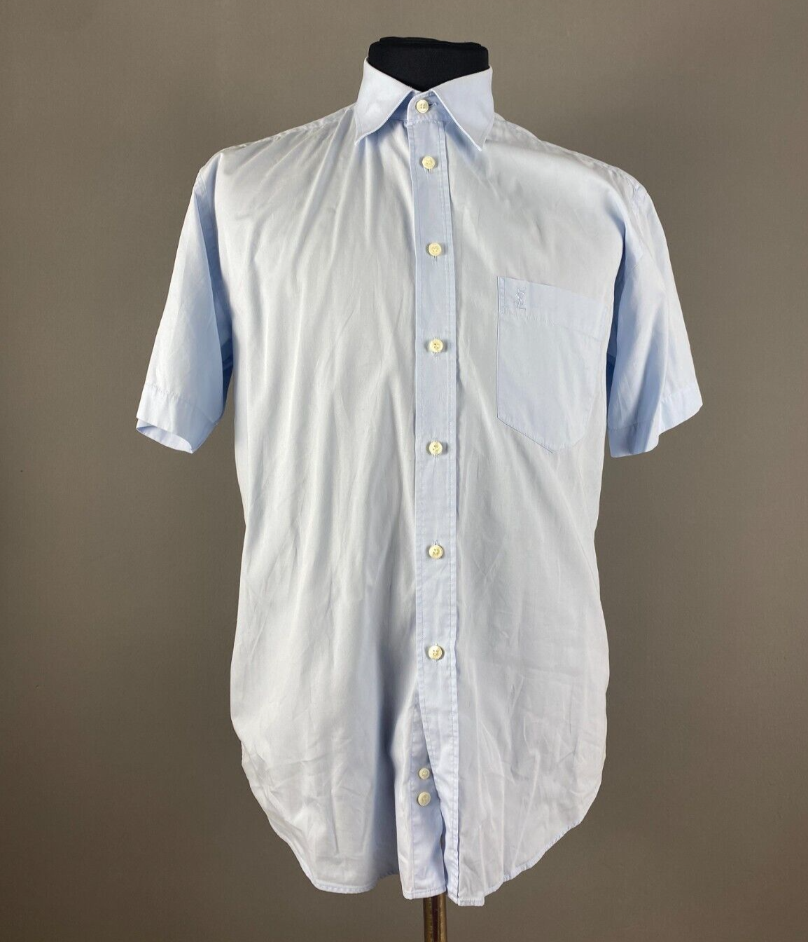 Camicia da uomo YSL Yves Saint Laurent manica corta con bottoni blu tasche taglia 42
