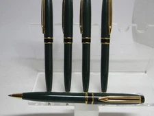 LOT OF`5 TERZETTI METAL GREEN EXPERT BALLPOINT PEN-HEAVY BRASS BODY+VELVET POUCH