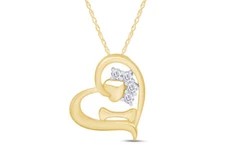 1/6ct Diamond Heart with Dog Paw & Bone Pendant 18" Necklace in 10K Yellow Gold