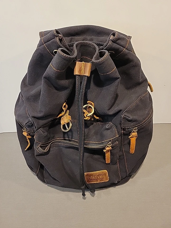 MOCHILA DE LONA BULBOON LOOK VINTAGE CUERO CASUAL RIBETE NEGRO/CUERO Foto 4 de 4