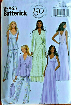BUTTERICK PATTERN 5963 ROBE TOP PANTS GOWN MISSES SIZES 14 16 18 20 22 ...