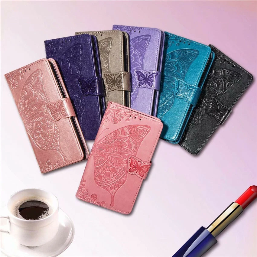 Para Samsung S21 S20 S10 Note20 9 8 Cuero Billetera Mariposa Abatible Cubierta Estuche para Tarjetas Foto 2 de 4