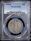 1933-S 50c Walking Liberty Silver Half Dollar PCGS VF 30