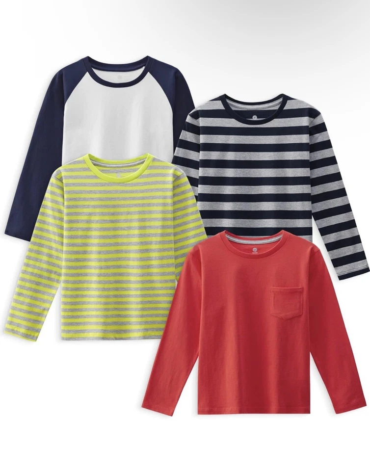 LAPASA 4 Pack Kid’s Cotton Long Sleeve T-Shirt Hypoallergenic, 5-6 Years