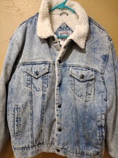Vintage 80s Current Seen Denim Acid Wash Jacket Sherpa Lined