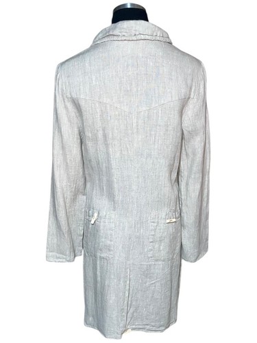 Lenta 100% Flax Linen Jacket Long Sleeve Sz 6 Small Tan Lagenlook Boho Shacket - Picture 10 of 11