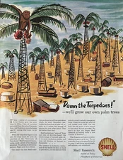 1945 Shell Oil Damn The Torpedoes Palm Trees Research War Vintage Print Ad