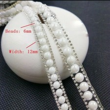 1 Yard 6mm Ceramics Bead Rhinestone Edging Wedding Dress Decor Trim Sewing Craft