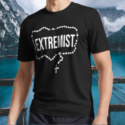 New Shirt Catholic Extremist with rosar- Logo Active T-Shirt Funny Size S to 5XL