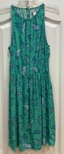 Old Navy Womens Fit and flare Dress Size M Green White Paisley Keyhole Rayon 180