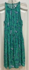 Old Navy Womens Fit and flare Dress Size M Green White Paisley Keyhole Rayon 180