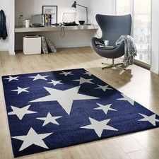 Sterne Teppich Flauschig Blau Weiß