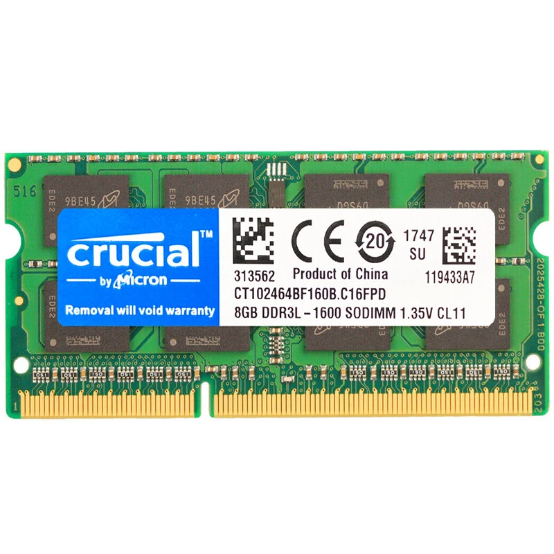 Crucial DDR3L 16GB 8GB 1600Mhz 2Rx8 PC3L-12800 1.35V SODIMM Memory Laptop 204pin - Image 2 of 4