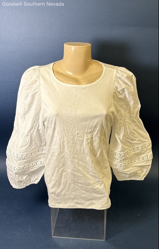 Ann Taylor Women's White Long Sleeve Eyelet Top - Size M