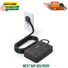 Flat Plug Power Strip Surge Protector, 5Ft Ultra Thin Extension Cord with 4 USB