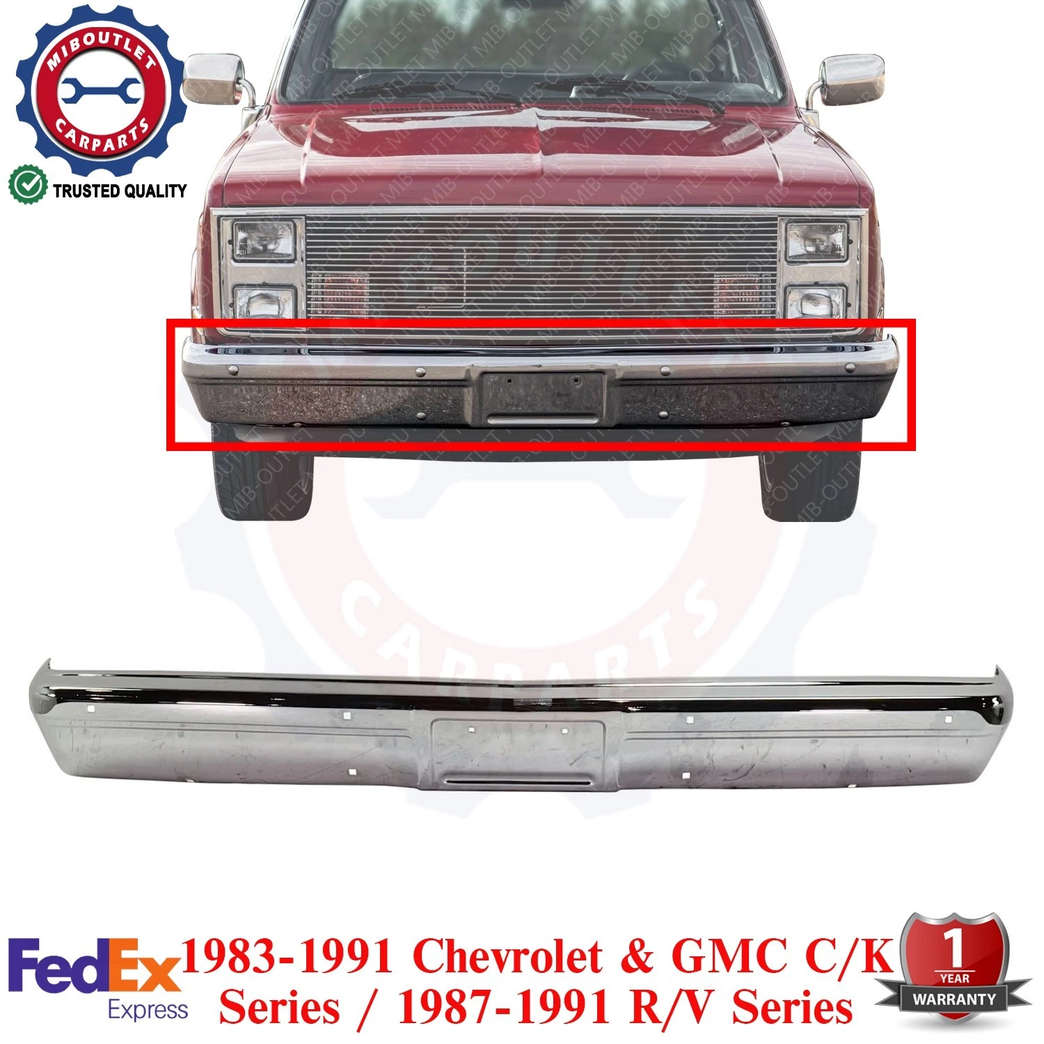 超美品 1983ー1991年 c10 k10 k5 サバーバン フロントバンパー Front Bumper Chrome w/o Impact Strip Holes For 1983-1991 Chevy