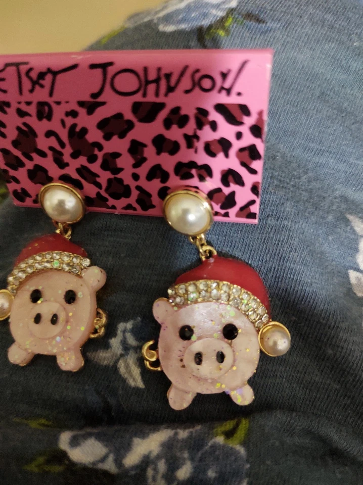 Betsey Johnson Santa Piggy Rhinestone Earrings - Image 2 of 2
