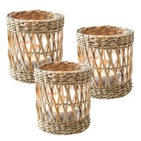Rattan Teelichthalter Set 3 StüCk Handgefertigt Seegras Windlicht Vintage Deko