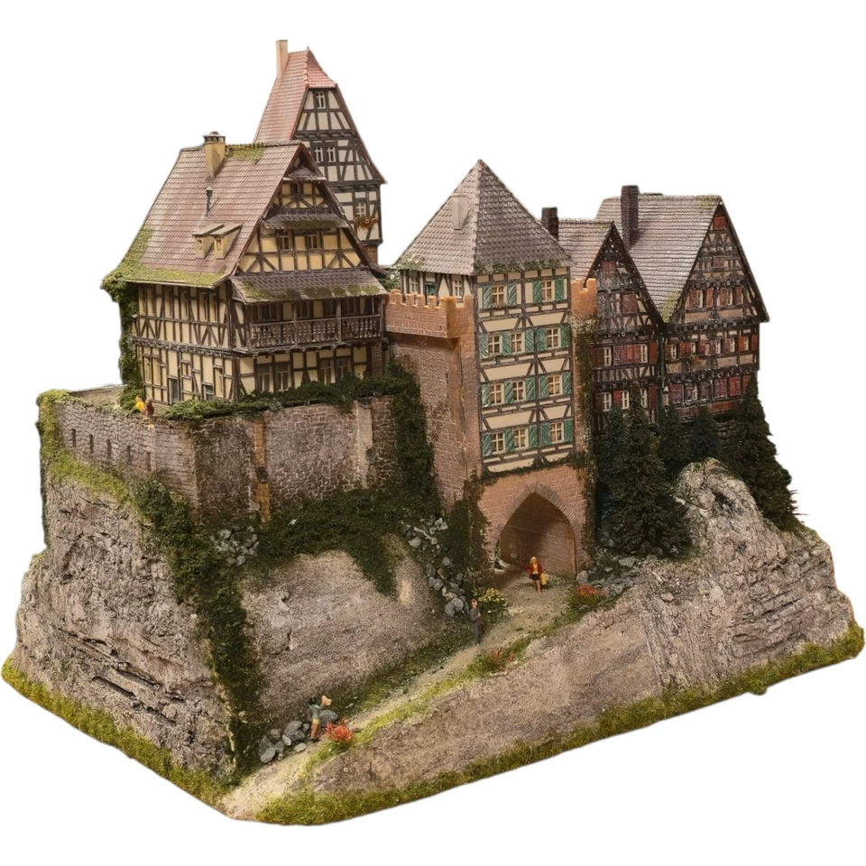 Diorama H0/1:87 BURG Jagdschloss Festung + Berg Granit Felsen UNIKAT patiniert - Bild 2 von 4