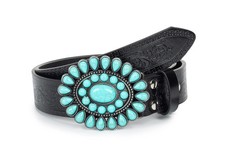 Cowgirl Belt for Women,vintage Engraved Tooled Leather Belt Turquoise...