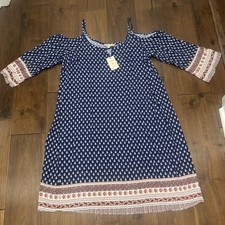 NWT Pink Rose Women's Tunic Dress Cold Shoulder Navy Floral Size 2XL