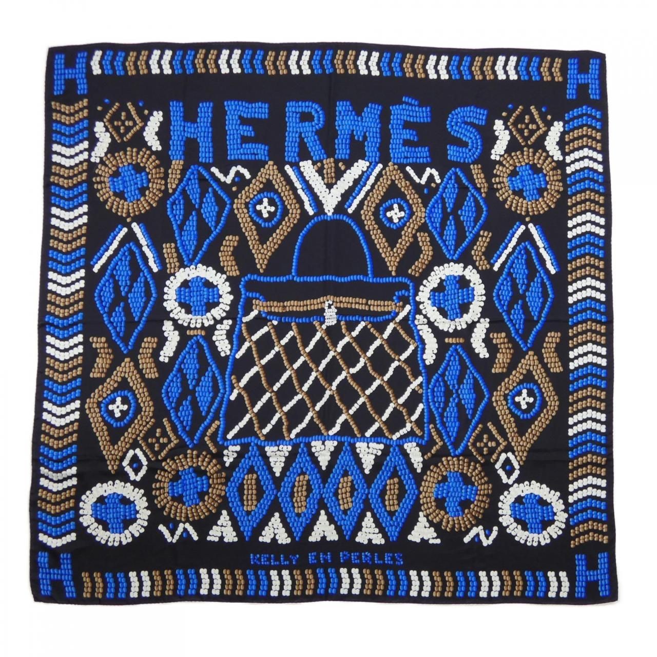 Hermes H652552S Carre Geant 140 Silk Black Blue 53.1in Square Scarf Pre owned