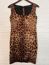 Vintage Dolce & Gabbana Leopard Silk Sheath Dress Exposed Zip IT 42