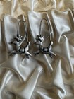 vintage pewter like metal rudolph reindeer christmas holiday earrings old stock — photo 1