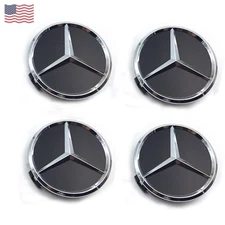 BLACK Fits MERCEDES-BENZ Most Models SET OF 4PCS 75MM/2.95in Wheel Center Caps
