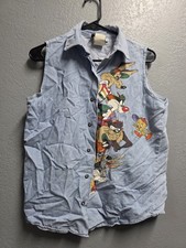 Looney Tunes Jerry Leigh Bugs Bunny Tweety Bird Taz Denim Vest 1993 Size M