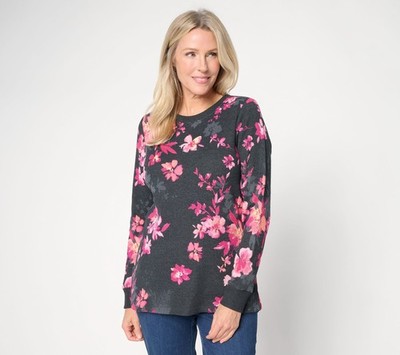 SUNNYLiFE Women's Top Sz S Baby Waffle English Garden Long Slv Black A677097