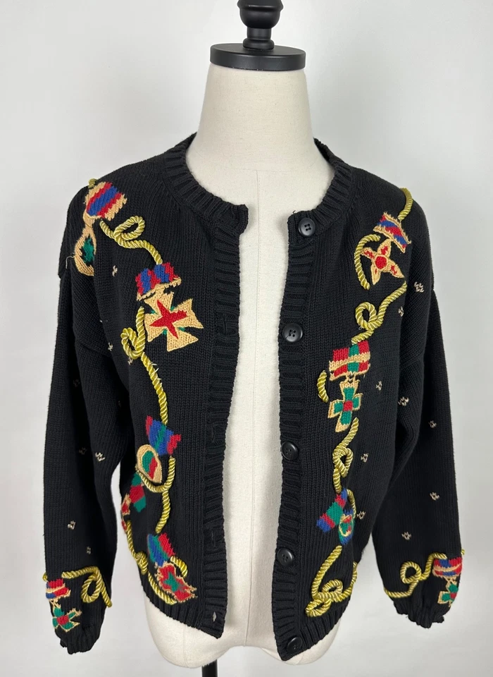 Cárdigan suéter vintage años 90 para mujer XS/pequeñas medallas militares cuerda náutica Foto 4 de 4