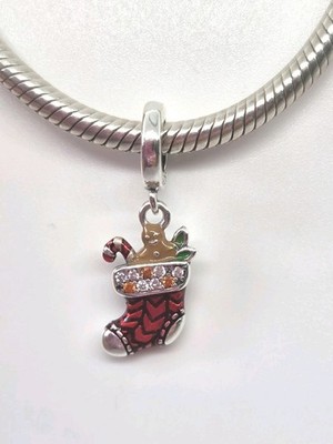  Weihnachtsstrumpf Dangle Charm echt S925 Sterling Silber   
