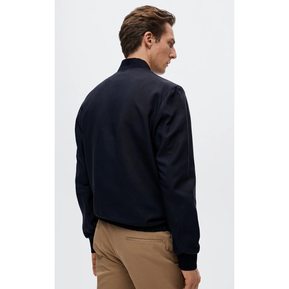 MNG Mango Bomber Zip Up Jacket Mens Size Large Navy Blue New Winter - Image 3 of 4