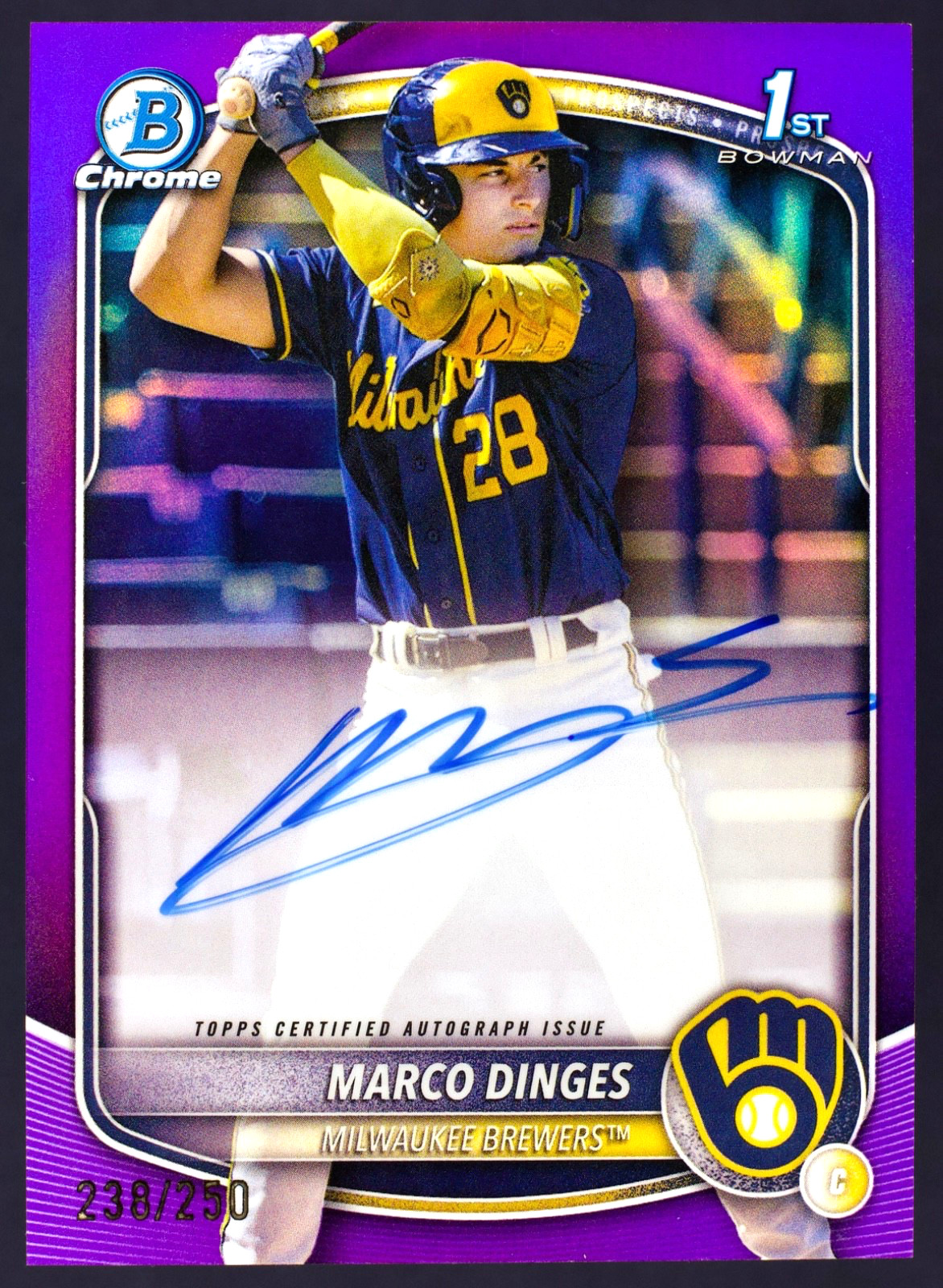 2025 Bowman Chrome Prospect 1st Auto Marco Dinges #CPA-MD Purple Refractor /250