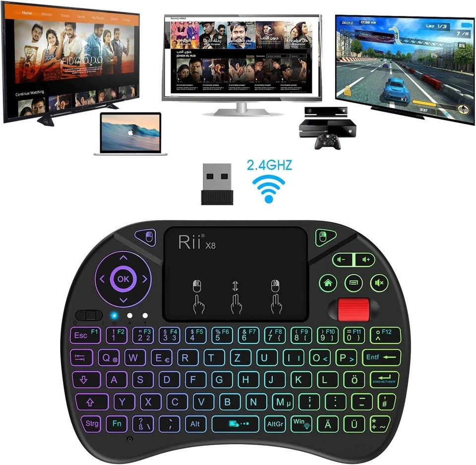 Rii X8 Mini Smart TV Tastatur Touchpad Kabellos Hintergrundbeleuchtung Scrollrad - Bild 4 von 4