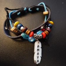 Amaya Personalized Boho Bracelet Leather Stack Hippie Indie Name Colorful