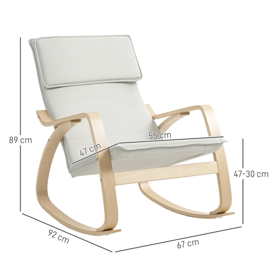 Recliner Chair Cream White Linen Foam 67x92x89cm High Back Rocking Ergonomic Sit - Image 4 of 4