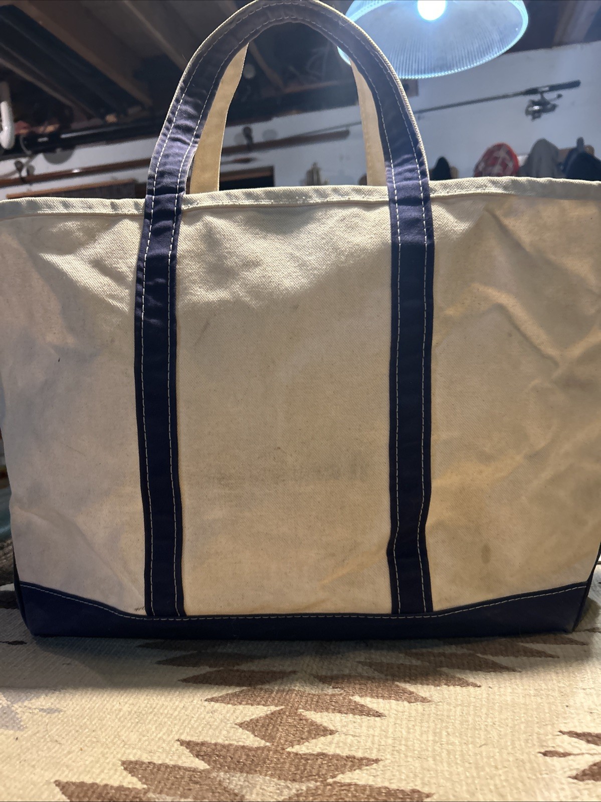 Vintage LL Bean Large 23 Inch Blue Canvas Boat and Tote Bag Personalized