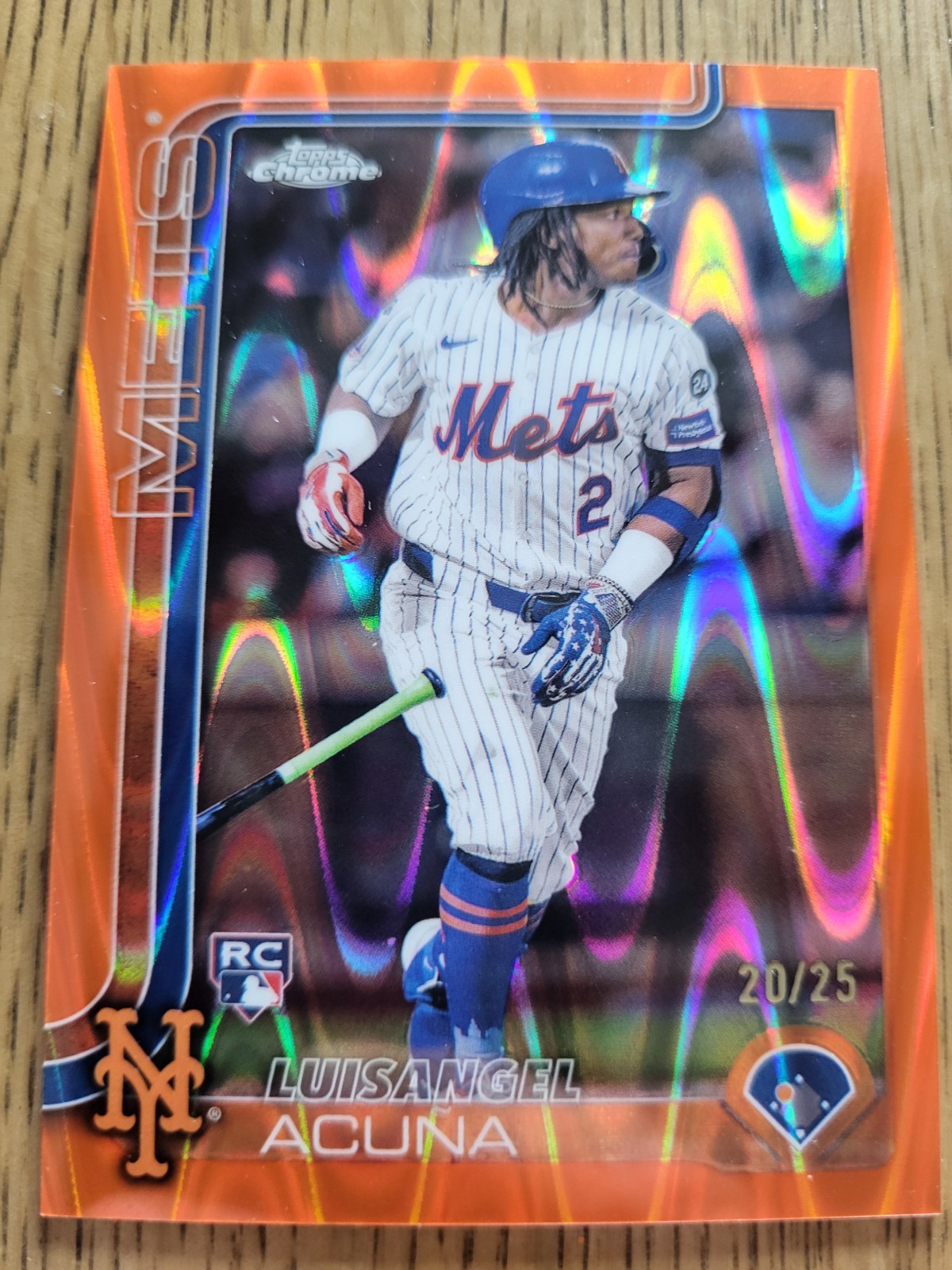 2025 Topps Chrome Luisangel Acuna Orange Wave Refractor RC 20/25 Mets #56