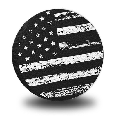 15'' Spare Tire Cover USA Flag Black White RV Camper Trailer Waterproof Shield