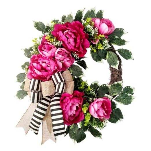 Hot Pink Peony Spring Summer Front Door Wreath